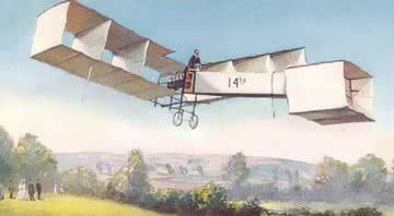Santos Dumont realiza um dos voos do 14-BIS - Reprodução