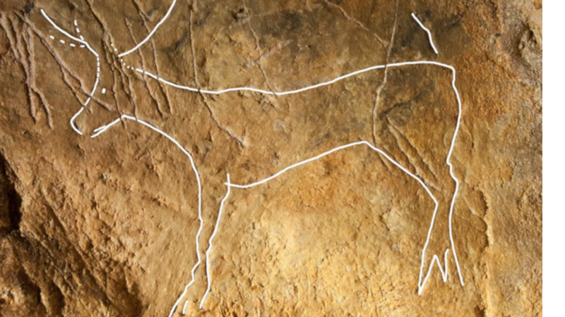 Imagem destacada de um cervo, encontrada na caverna de Agneux II - Christian Hoyer/ Universidade de Tübingen