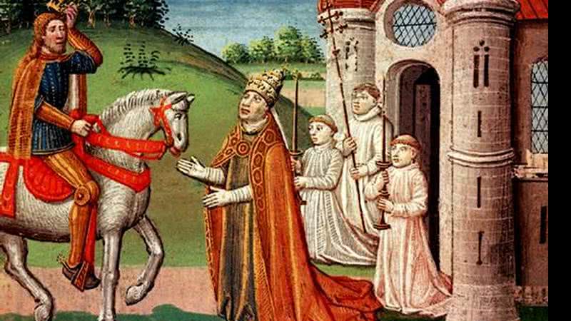 Carlos Magno e o Papa Adriano I, por Antoine Vérard - Wikimidia Commons