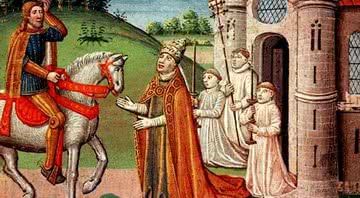Carlos Magno e o Papa Adriano I, por Antoine Vérard - Wikimidia Commons