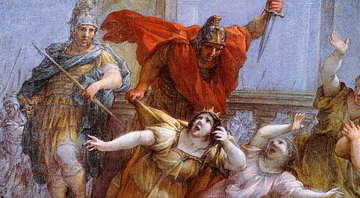 Uma pintura de Calígula sendo assassinado, pot Lazzaro Baldi - Getty Images