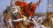 Uma pintura de Calígula sendo assassinado, pot Lazzaro Baldi - Getty Images