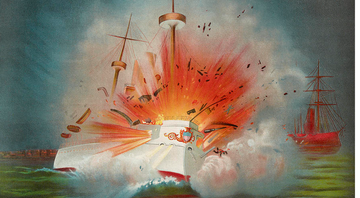 Representação da explosão do USS Maine - Reprodução