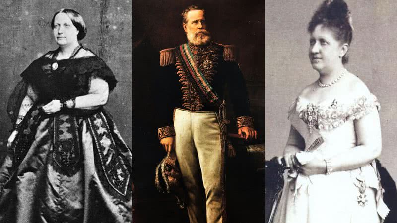 Teresa Cristina, Dom Pedro II e Isabel em montagem - Domínio Público