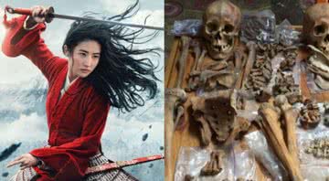 Mulan no filme live action e esqueletos encontrados por pesquisadora - Divulgação - Disney/