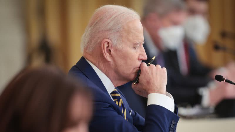 Joe Biden, presidente americano, em reunião (2022) - Getty Images