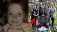 Montagem de imagem de Susan da infância com reencontro de irmãos em frente a túmulo da mãe - Divulgação / Facebook / Wakefield Express