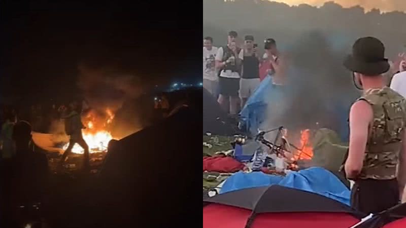 Trechos de vídeos com barracas pegando fogo em Festivais de Reading e Leeds - Reprodução/YouTube/Guardian News