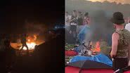 Trechos de vídeos com barracas pegando fogo em Festivais de Reading e Leeds - Reprodução/YouTube/Guardian News