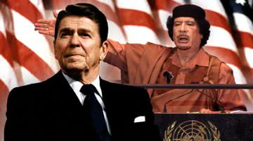 Montagem entre Kadhafi e Ronald Reagan - Getty Images