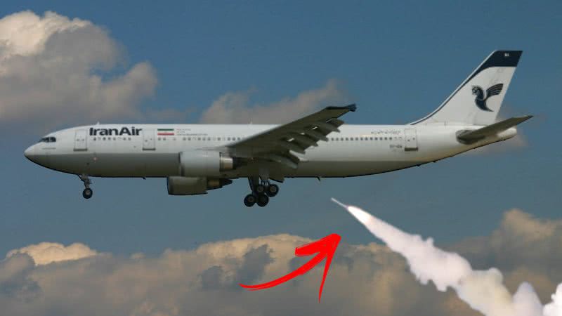 Imagem ilustrativa aponta míssil atingindo Airbus A300 da Iran Air - Wikimedia Commons /  Aeroprints.com in CC by 3.0