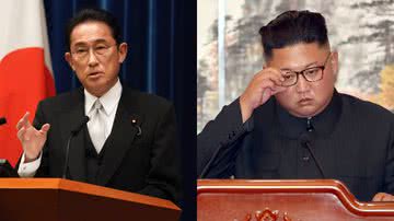 Fumio Kishida, atual primeiro-ministro do Japão, e Kim Jong-un, líder supremo da Coreia do Norte - Getty Images