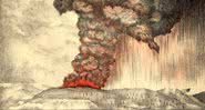 Pintura representando a erupção do Krakatoa - Litografia: Parker & Coward, Grã-Bretanha / Domínio Público, via Wikimedia Commons