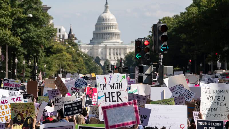 Manifestação nos EUA - Foto por Joshua Roberts no Getty Images