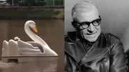 Á esquerda, imagem de pedalinho em formato de cisne e, à direita, imagem de Herberts Cukurs - Reprodução / Vídeo e Divulgação / Arquivo Nacional