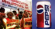Manifestantes pedem boicote a Pepsi (à esq.) ao lado de lata da época (à dir.) - Divulgação