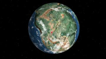 O mapa interativo da Terra, mostrando a localização da cidade de São Paulo (ponto vermelho) há 240 milhões de anos - Reprodução/Ancient Earth