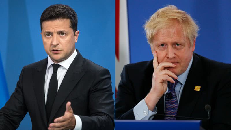 Volodymyr Zelensky, presidente da Ucrânia, e Boris Johnson, primeiro-ministro do Reino Unido, em colagem - Getty Images