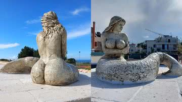 Fotografias de polêmica estátua de sereia italiana - Reprodução/Facebook/The Monopoli Times, Giornale e Web TV News