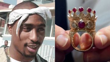 O rapper Tupac e seu lendário anel, em colagem - Reprodução/Vídeo/YouTube/MTV News / Divulgação/ Vídeo/ New York Post