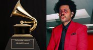 Troféu do Grammy (esq.) e The Weeknd no clipe 'Blinding Lights' (dir.) - Divulgação
