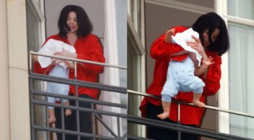 Michael Jackson com "Blanket" na varanda - Getty Images