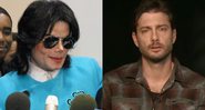 Michael Jackson em coletiva (esq.) e James Safechuck em entrevista (dir.) - Wikimedia Commons