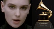 Sinead do clipe de 'Nothing Compares 2 U' (esq.) em montagem com estatueta do Grammy (dir.) - Divulgação