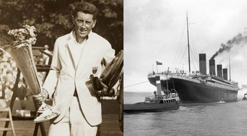 Richard Norris Williams em uma premiação (à esq.) em montagem junto ao Titanic (à dir.) - Encyclopedia Titanica / Wikimedia Commons