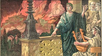Ilustração do Grande Incêndio de Roma, enquanto Nero tocava cítara - Getty Images