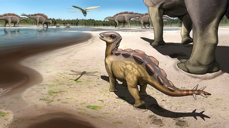 Ilustração de um filhote de estegossauro - Divulgação/University of Queensland/Kaitoge
