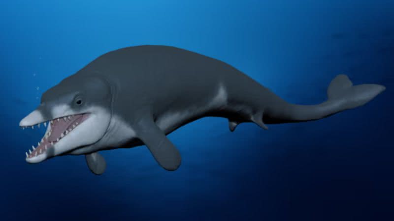 Reconstrução digital da baleia Tutcetus rayanensis, do grupo Basilosauridae - Reprodução/Centro de Paleontologia de Vertebrados da Universidade de Mansoura/Ahmed Morsi