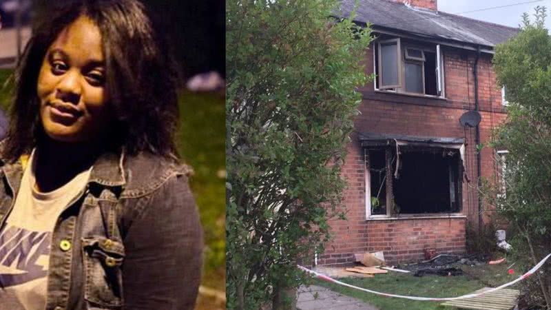 Fotografia da moça após o feito, e da casa após apagado o incêndio - Divulgação
