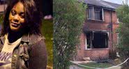 Fotografia da moça após o feito, e da casa após apagado o incêndio - Divulgação