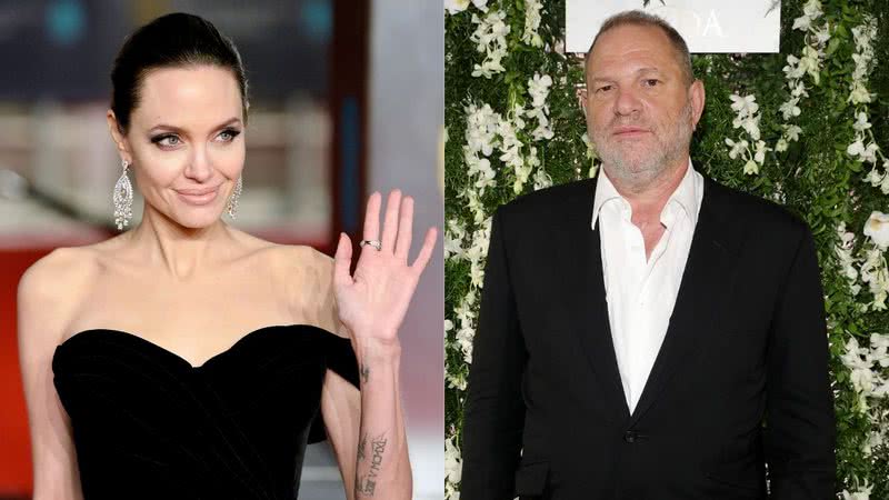 Montagem com fotografia de Angelina Jolie e Harvey Weinstein - Getty Images