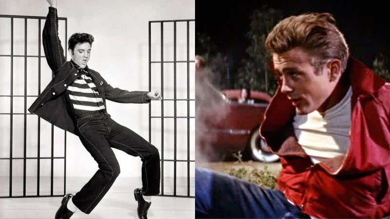 Elvis Presley (à esq.) e James Dean (à dir.)