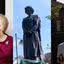 Margaret Thatcher, sua estátua e homem que atirou ovos, em colagem - Getty Images/Divulgação/YouTube/The Telegraph
