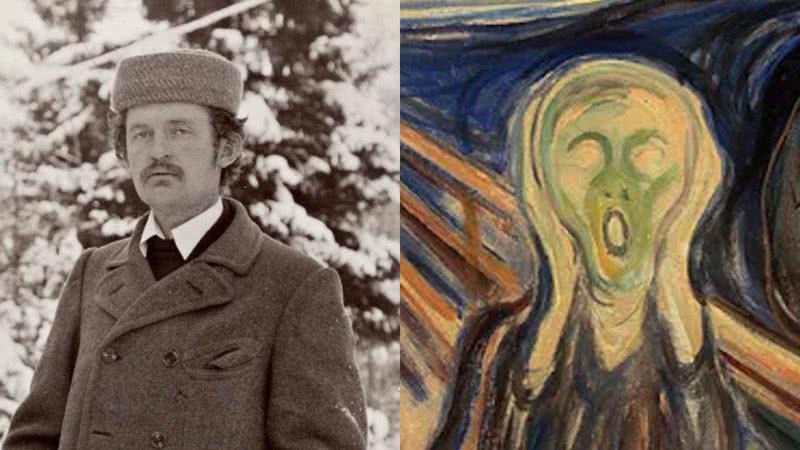 Edvard Munch (à esqu.) e a obra O Grito (à esqu.) - Wikimedia Commons