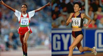 Derartu Tulu e Elana Meyer durante corridas nas Olimpíadas de 1992 - Getty Images