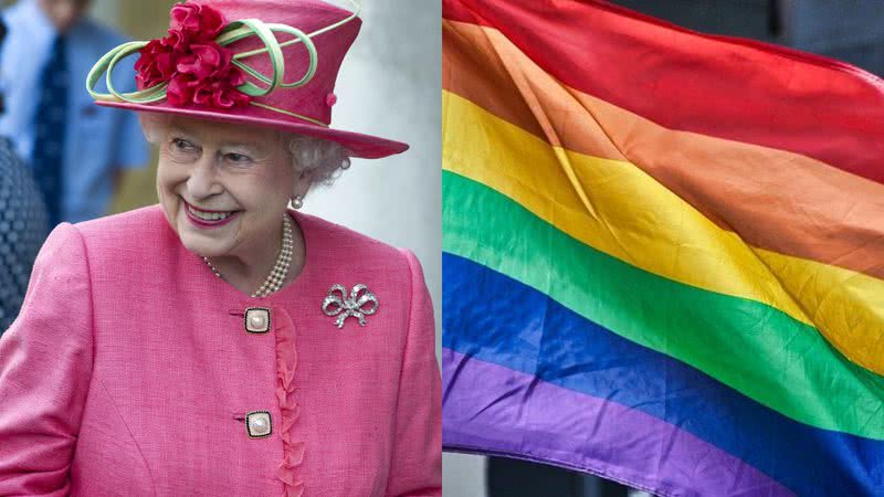 Elizabeth II (à esqu.) e bandeira LGBT (à dir.) - Getty Images e Imagem de SatyaPrem por Pixabay