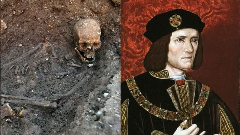 Retrato de Ricardo III e seu esqueleto - Divulgação/ Universidade de Leicester/ Domínio Público