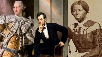 Montagem mostrando rei George III, Abraham Lincoln e Harriet Tubman - Domínio Público