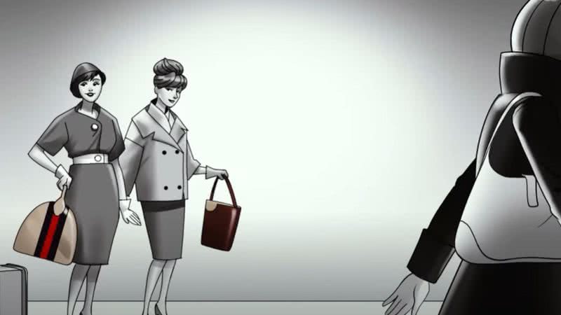 Cena da animação 'Luxo, assassinato e escândalo: o homem por trás da criação da Gucci'
