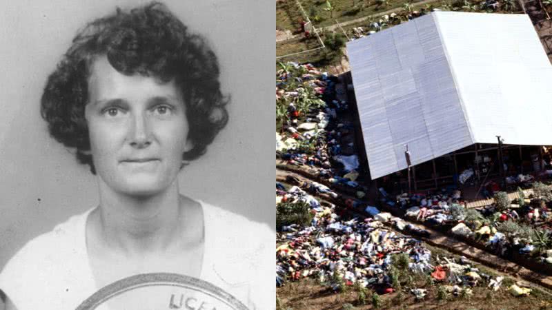 Laura Johnson (à esqu.) e vista aérea de Jonestown (à dir.) - Divulgação - Getty Images