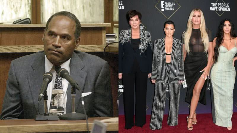 O.J. Simpson em julgamento de 2001 e família Kardashian, respectivamente - Getty Images