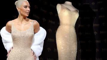 Montagem de Kim Kardashian e do vestido de Monroe - Divulgação/Vídeo e Getty Images