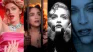 Madonna nos clipes de "Material Girl", "Like a Prayer", "Vogue" e "Frozen" - Divulgação/Youtube/Madonna