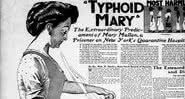 Manchete de jornal relata Mary Mallon como "Typhoid Mary" - Domínio Público
