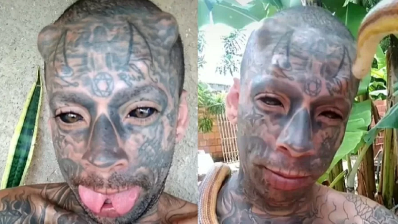 Pedro Kenso, de Brasília, planeja estar completamente coberto de tatuagens - Divulgação / TikTok (@mansaotattoo)