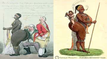 Duas ilustrações racistas apontando a visão europeia sobre Sarah - Wikimedia Commons